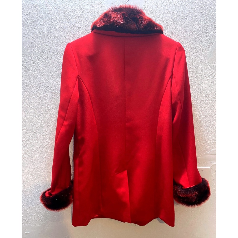 Terry Lewis Classic Luxuries Women Small Red Faux Fur Collar Cuff Blazer Jacket - Picture 2 of 10
